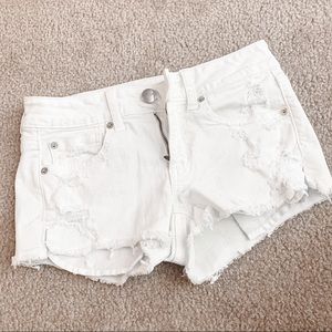 American Eagle white jean distressed shorts